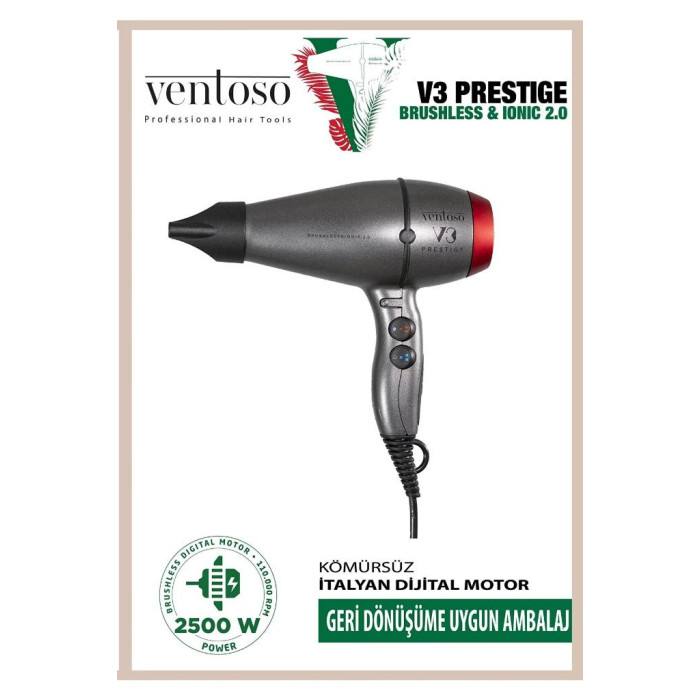 Ventoso V3 Prestige Brushless & Ionic 2.0 2500 W Profesyonel Fön Makinesi Gokturk Red